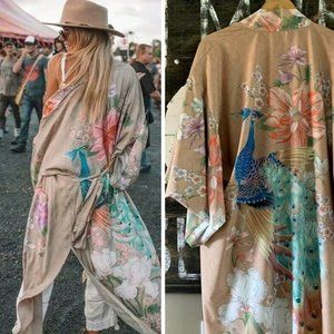 New Bohemian Floral Kimono Maxi Duster Cardigan Robe Top Swim Cover-Up J…